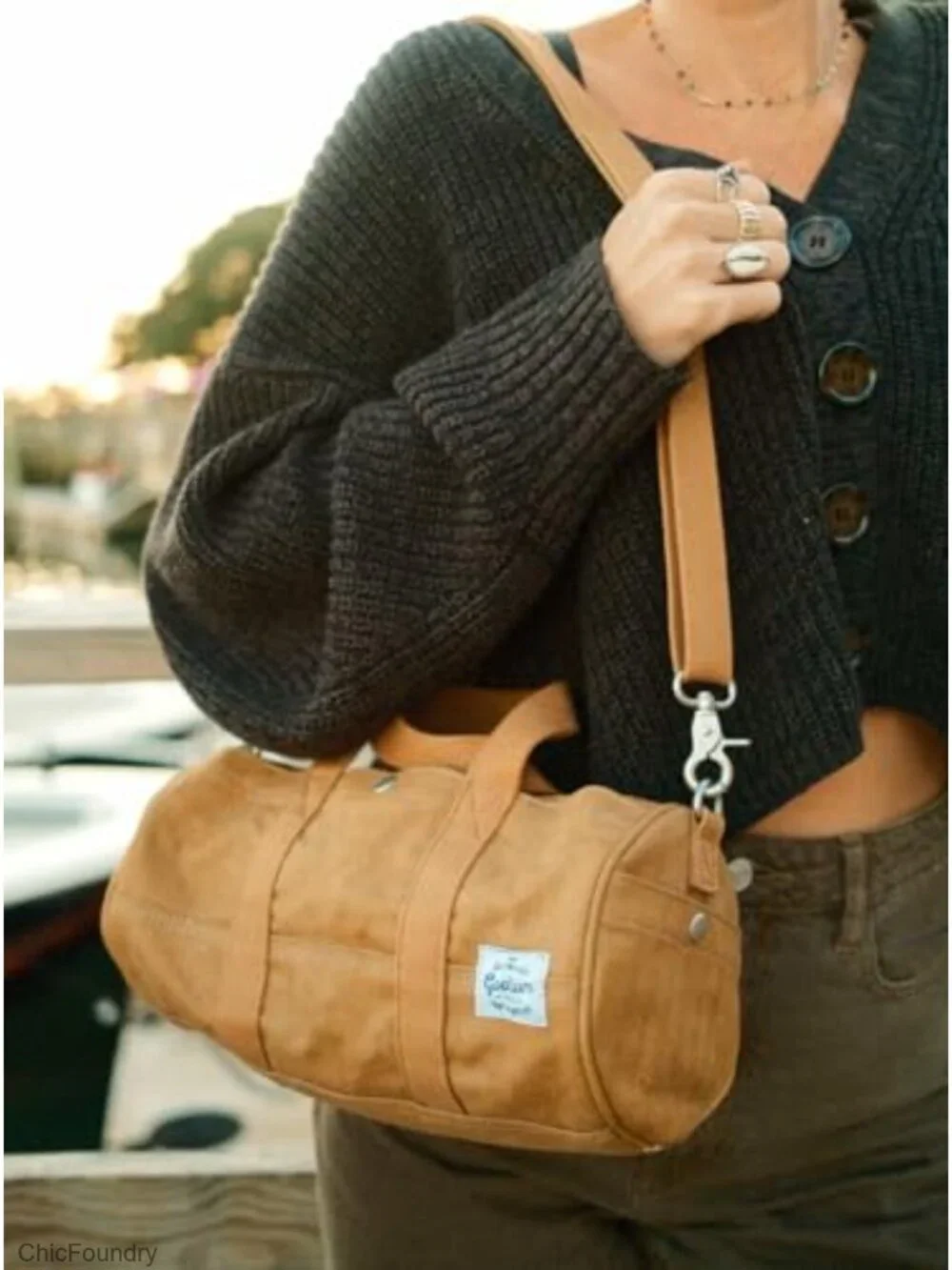 Canvas Crossbody Bag - Compact Barrel Mini Tote - Shoulder Bag & Travel